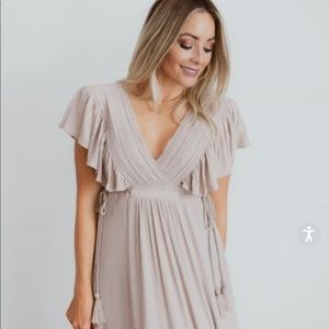 JENNIFER DEEP V MAXI DRESS in SAND